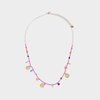 Fuchsia ketting met glaskralen en gekleurde bedels 38 cm verstelbaar