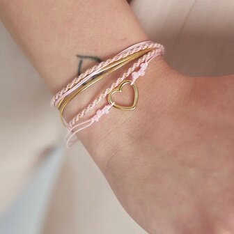 Armband touw staal roze