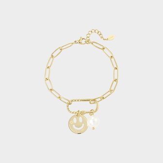 Armband staal smiley parel