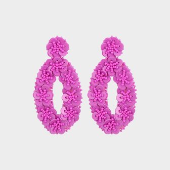 Oorbellen paillet ovaal fuchsia