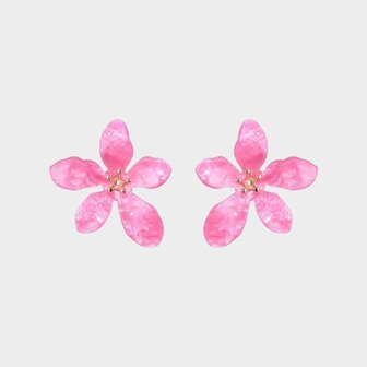 Oorbellen resin bloem fuchsia