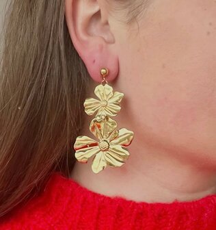 Oorbellen duo bloem staal