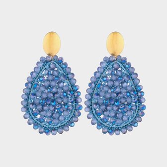Oorbellen draad crystal blauw