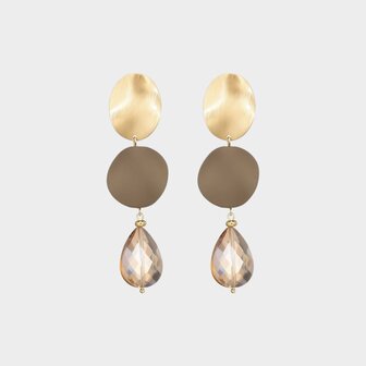 Oorbellen schijf crystal bruin