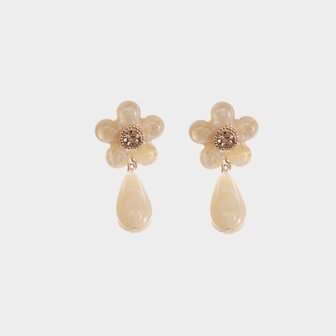 Oorbellen bloem drop beige