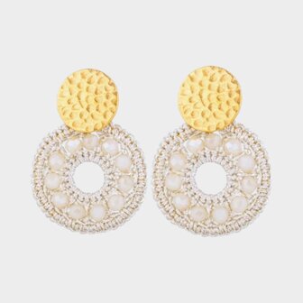 Oorbellen draad crystal beige