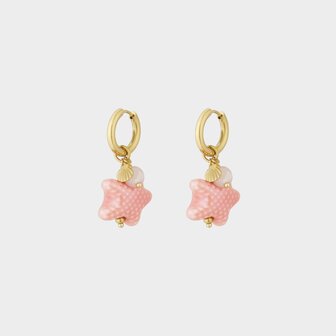 Oorbellen creool ster roze