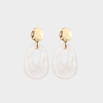 Oorbellen ovaal resin wit