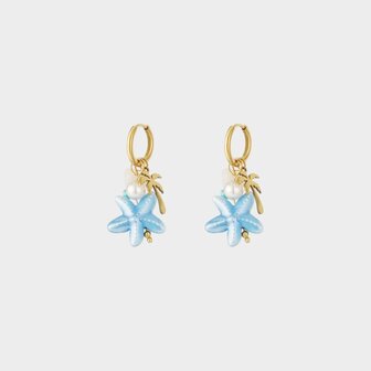 Oorbellen creool zeester blauw