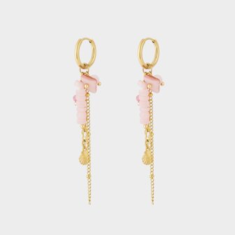 Oorbellen ketting kraal roze