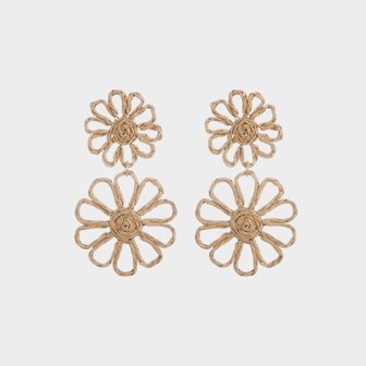 Oorbellen duo bloem zand