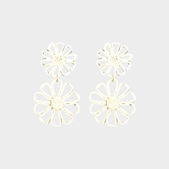 Oorbellen duo bloem beige