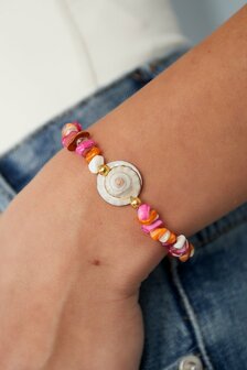 Armband staal schelp roze