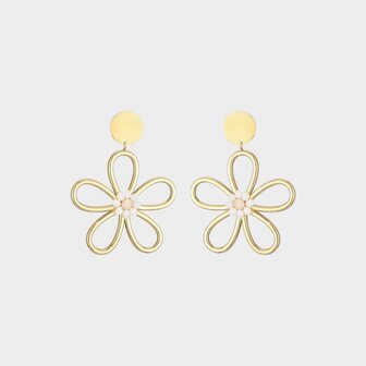 Oorbellen staal bloem beige