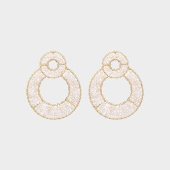 Oorbellen dubbel cirkel beige