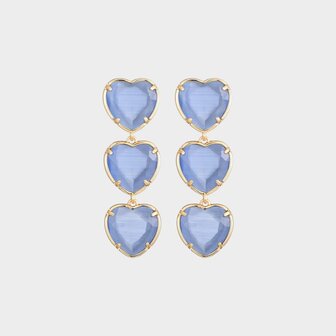 Oorbellen trio hart blauw