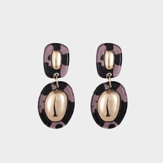 Oorbellen goud resin paars