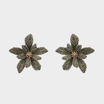 Oorbellen raffia bloem olijf