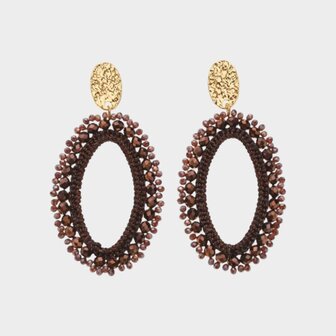 Oorbellen ovaal draad bruin