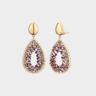 Oorbellen clip glas taupe