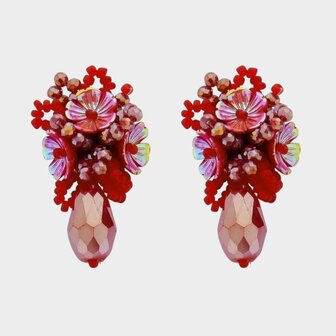 Oorbellen bloem kraal rood