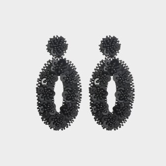 Oorbellen ovaal paillet zwart