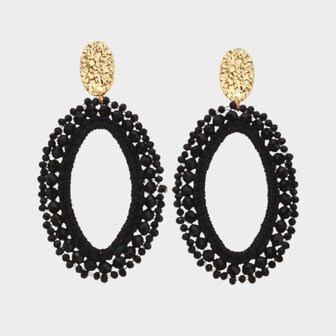 Oorbellen draad zwart ovaal