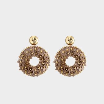 Oorbellen paillet bloem taupe