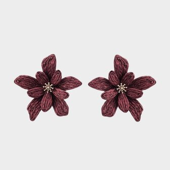Oorbellen raffia bloem bordeaux