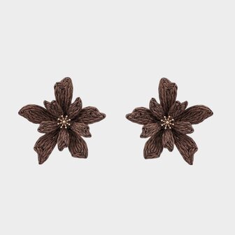 Oorbellen raffia bloem bruin