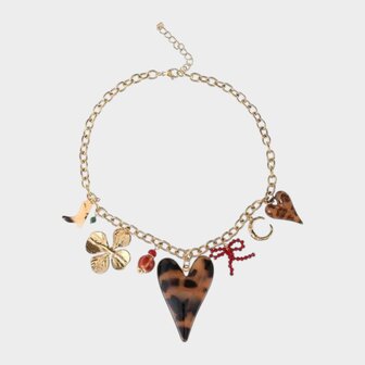 Ketting bedel hart leopard