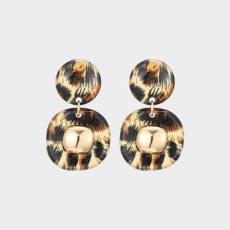 Oorbellen resin goud leopard