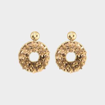 Oorbellen paillet bloem bruin