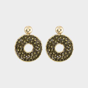 Oorbellen paillet bloem olijf