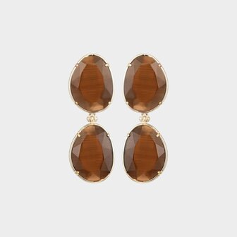 Oorbellen cat stone bruin