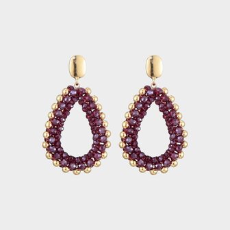 Oorbellen druppel glas bordeaux