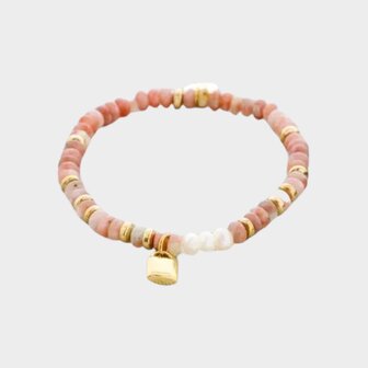 Armband roze steen staal
