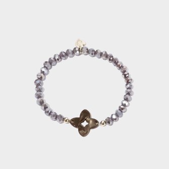Armband kraal bloem taupe