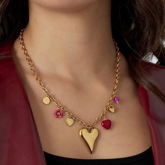 Ketting bedel hart fuchsia