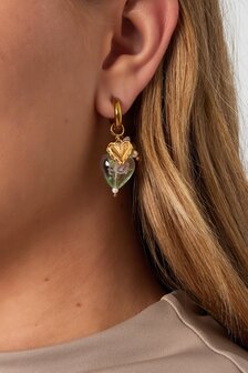 Oorbellen hart groen parel