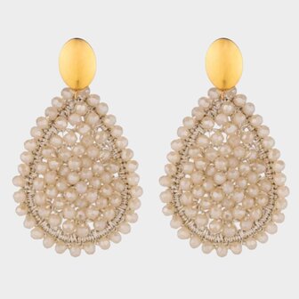 Oorbellen crystal draad beige