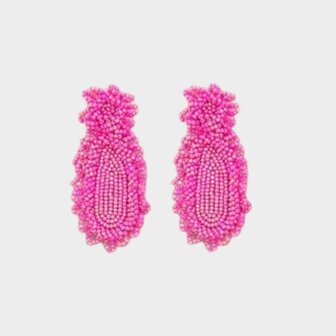 Oorbellen ovaal kraal fuchsia