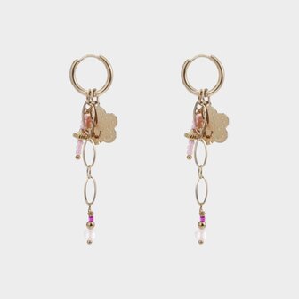 Oorbellen kraal bloem roze