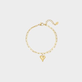Gouden armband met schakelband en hart van stainless steel lengte 16 plus 3 cm