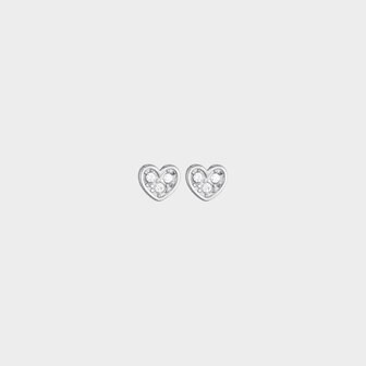 Zilveren hartjes van stainless steel met wit crystal aan oorstekers lengte 0,5 cm