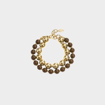 Gouden armbandset met taupe kralen