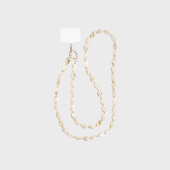 Beige telefoonkoord met vierkante resin kralen 120 centimeter