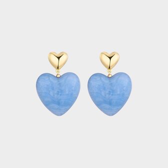 Oorbellen duo hart blauw