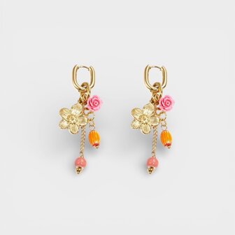 Oorbellen creool bloemen multi