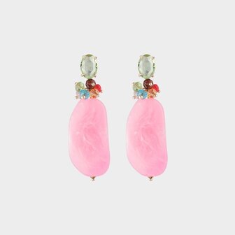 Oorbellen resin crystal roze